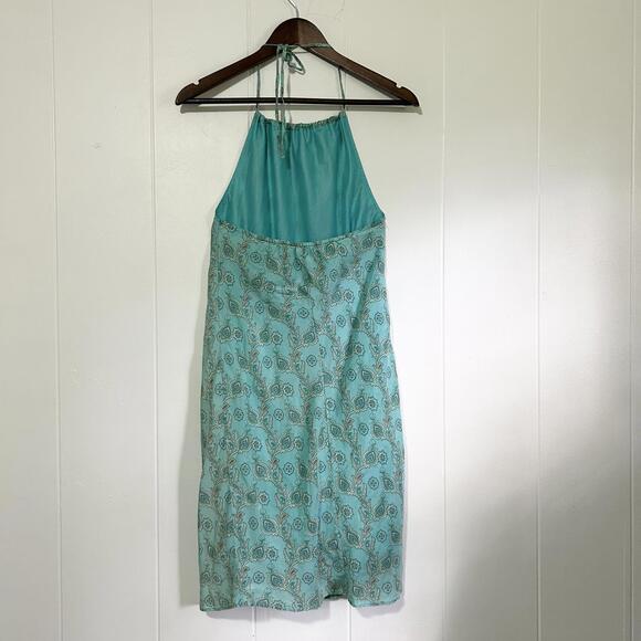 GAP Blue Floral Paisley 100% Silk Halter Dress Women's Size 0 - Picture 2 of 7